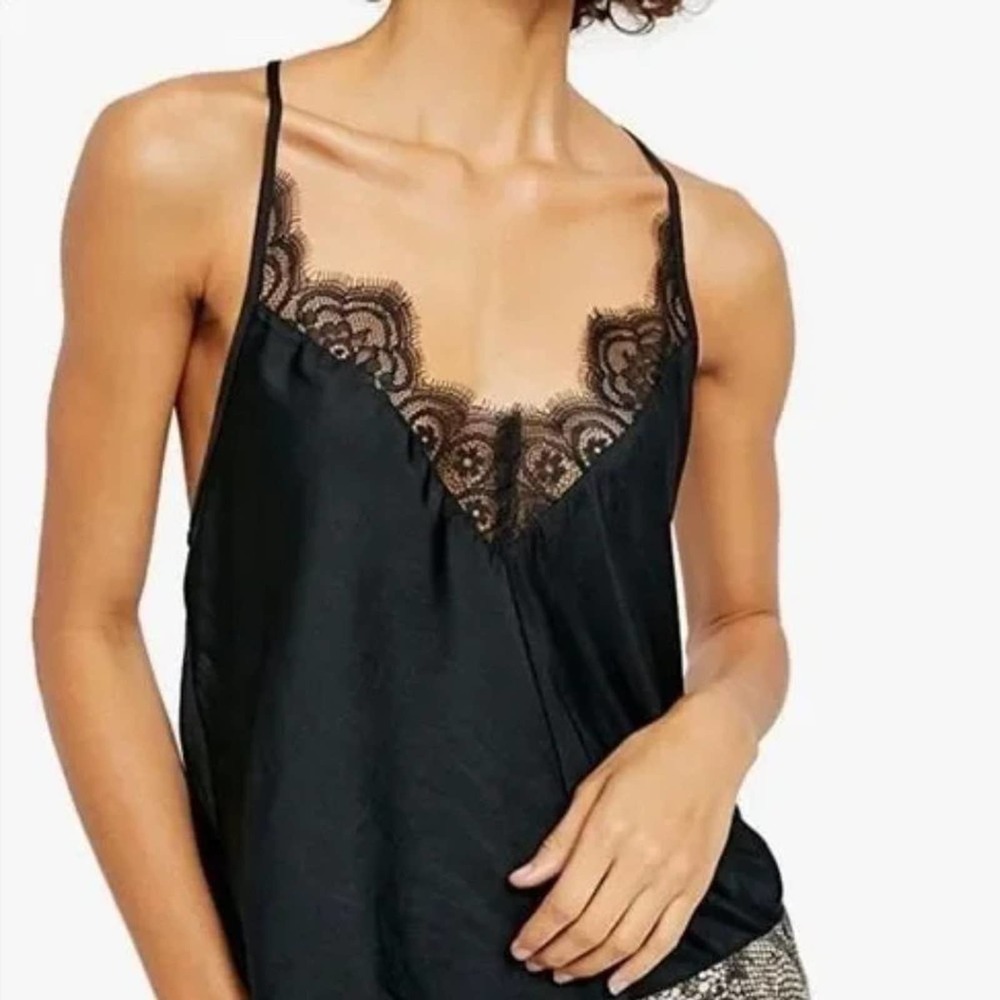 NEW! FREE PEOPLE INTIMATELY starlight satin sleep night black shirt tee cami​ XS